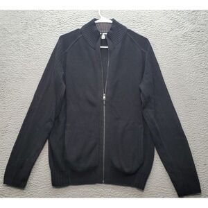 Calvin Klein Cardigan Sweater Mens Medium Black Ribbed‎ Hem & Cuff Full Zipper